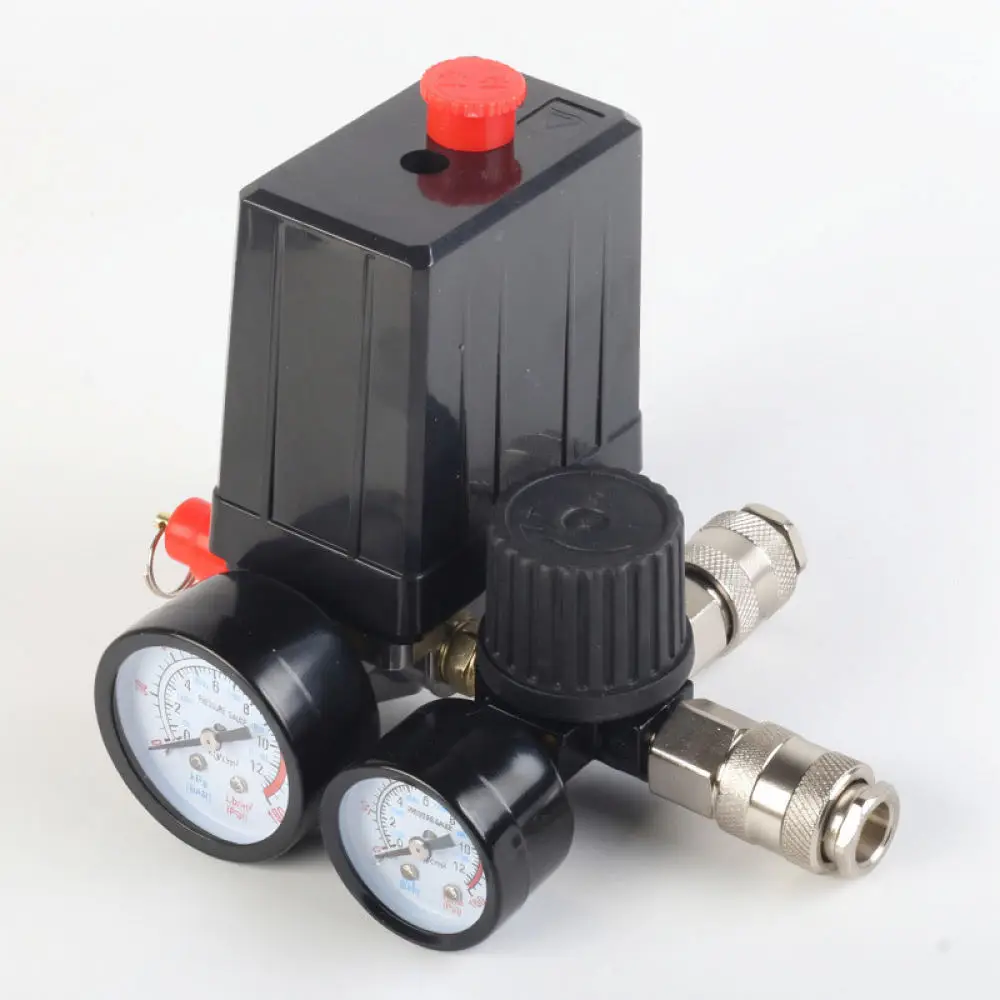 Heavy Duty Air Compressor Pressure Switch Valve Assembly 220V Regulator Four Port Manifold Pneumatic Accessory Tool