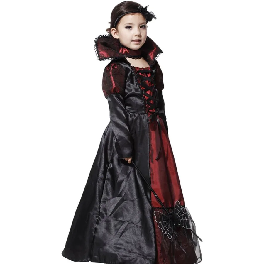 Halloween Girls Costume Vampire Long Dress Ghost Cosplay Carnival Party Performance Children Clothing Disguise Outfits Gothic