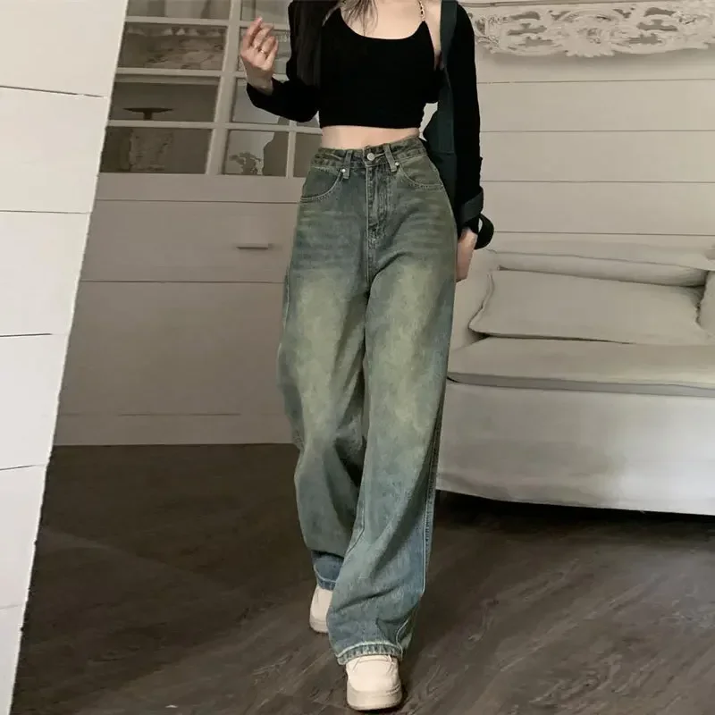 Jeans for women 2025 Spring and Autumn casual floor length loose American wide leg pants