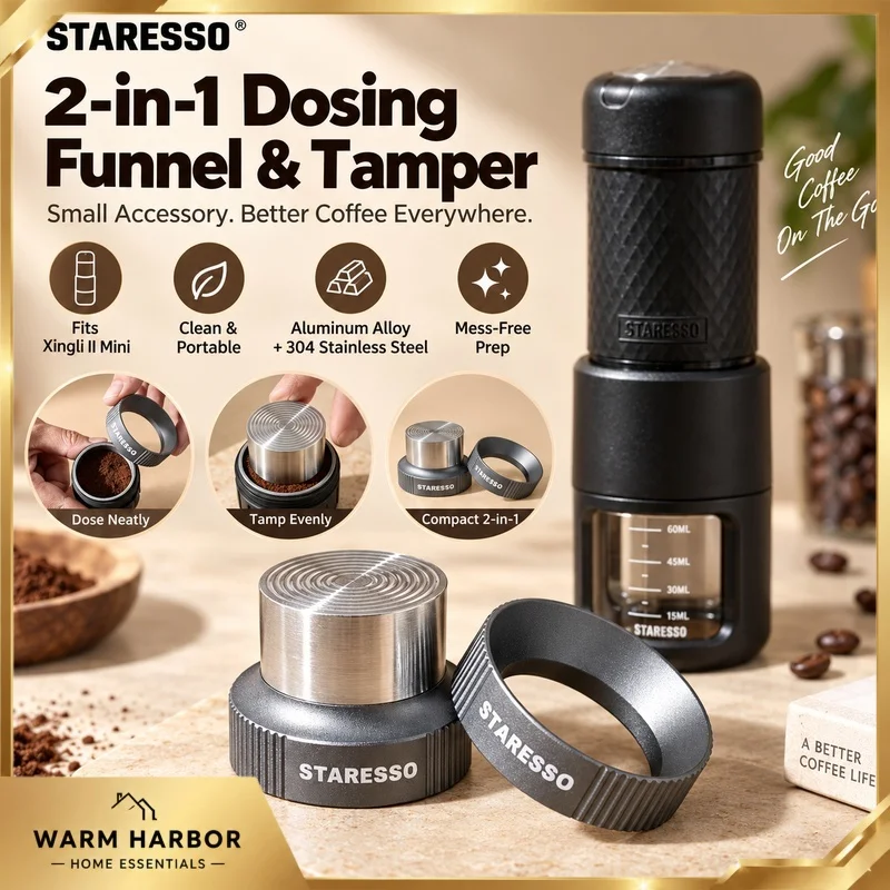 Xingli II Mini Espresso Coffee Tamper Dosing Funnel 37mm Powder Press Tool Portable Carrying Case Barista Accessory Home Use Kit