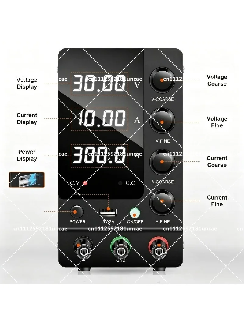 Adjustable DC Power Supply 30V 10A 300W, 4-Digit Display Variable Lab Bench Supply for Phone Repair
