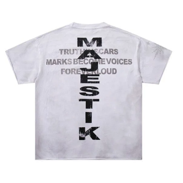 MAJESTIK Hip-Hop Style Beaded Short-Sleeved T-Shirt for Men and Women, Loose-Fitting Street Casual Skull-Head Printed Top