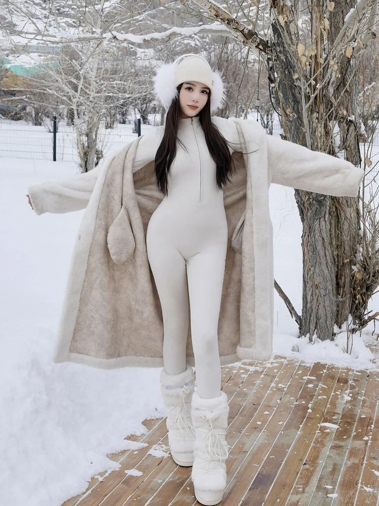 GARIS Spicy Girl Sle Strakke Lange Sve Jumpsuit Vrouwen Winter Fce Gevoerde Sport Casual Butt Die Overall Broek Lange Broek