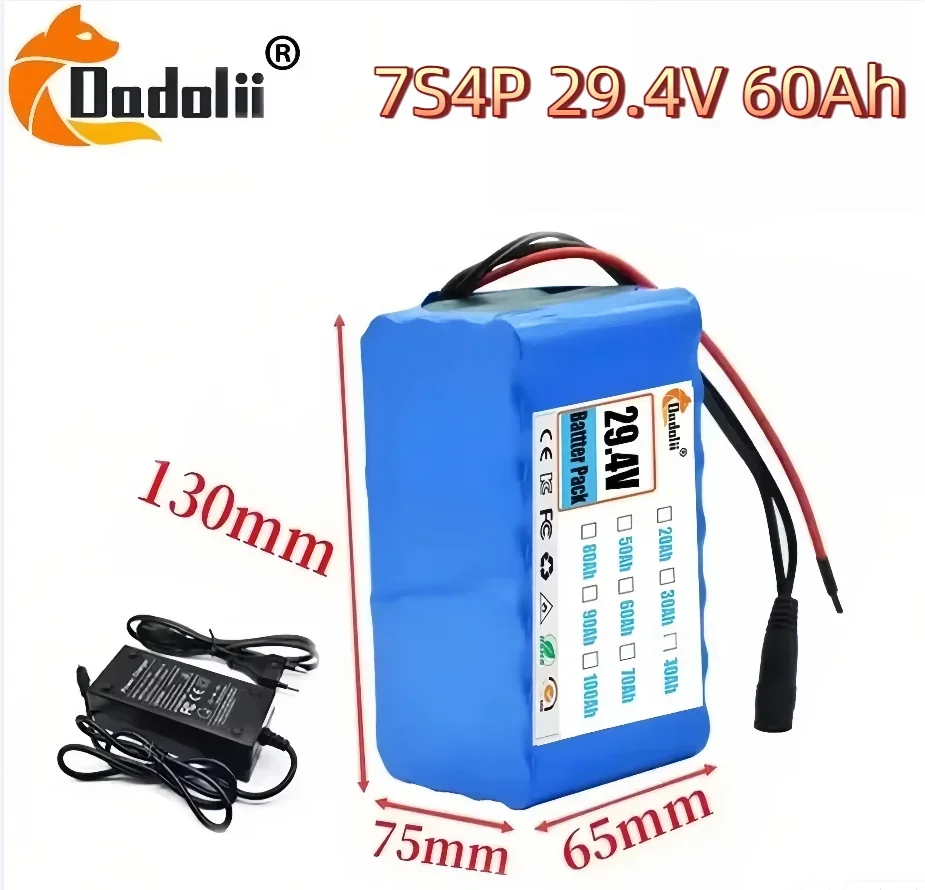 

Литиевая батарея 24 В, 60 Ач/7S4P/встроенное зарядное устройство BMS/2A/подходит для двигателя 29,4 В/много велосипеда/инвалидной коляски