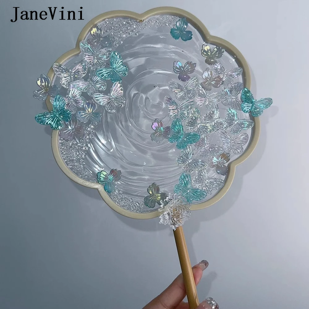 JaneVini 2024 New Butterfly Bridal Fan Chinese Style Wedding Bridal Hold Fan Bouquet Bride Wedding Flowers Hanfu Accessories