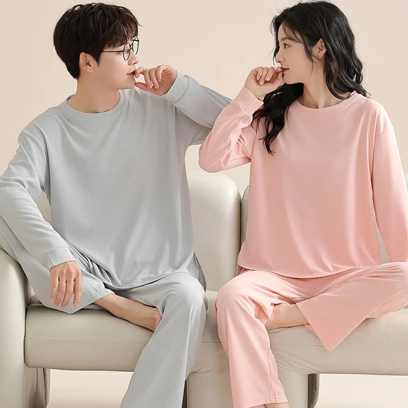 Pijamas de algodón para parejas, ropa de dormir de manga larga, Jersey, pantalones, conjuntos de ropa de estar por casa Kawaii, ropa de dormir coreana suelta