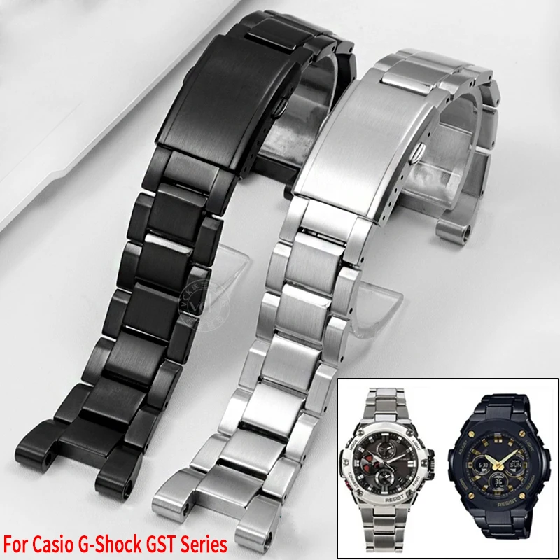 High quality metal Stainless steel watch chain strap For Casio GShock GST-B100 410 W100 S110 120 W300 210 GST-400G men Watchband