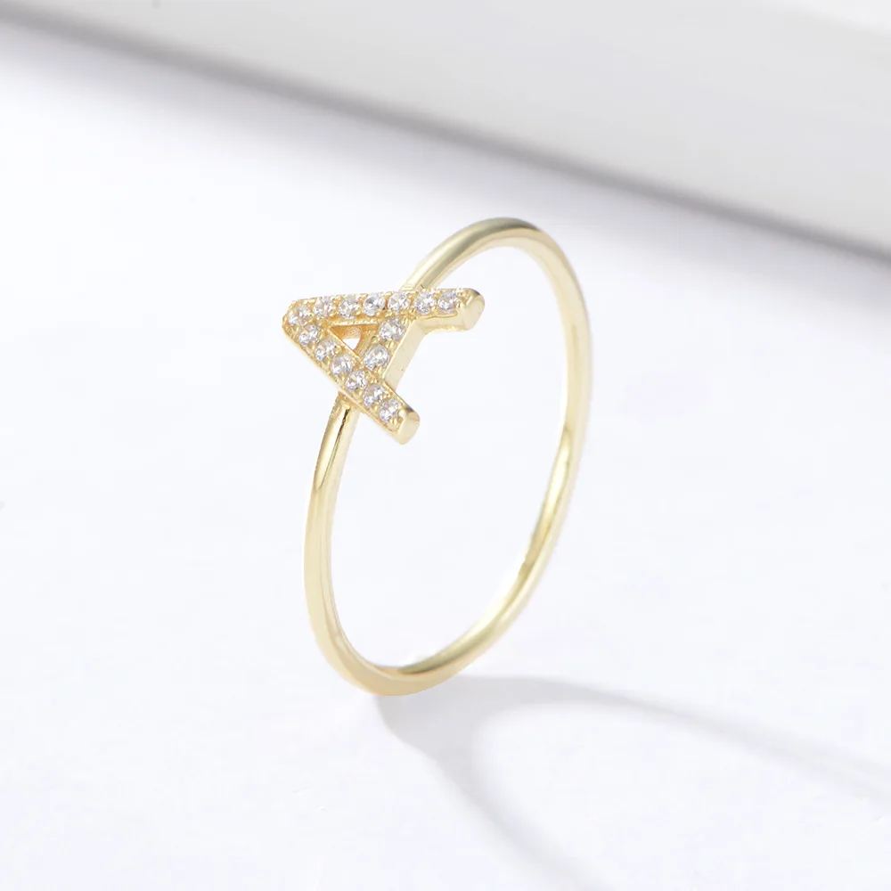 Dainty 925 Sterling Silver 26 English Alphabet Initial Letter Ring Gold Plated Zircon Women Gifts Party Jewelry