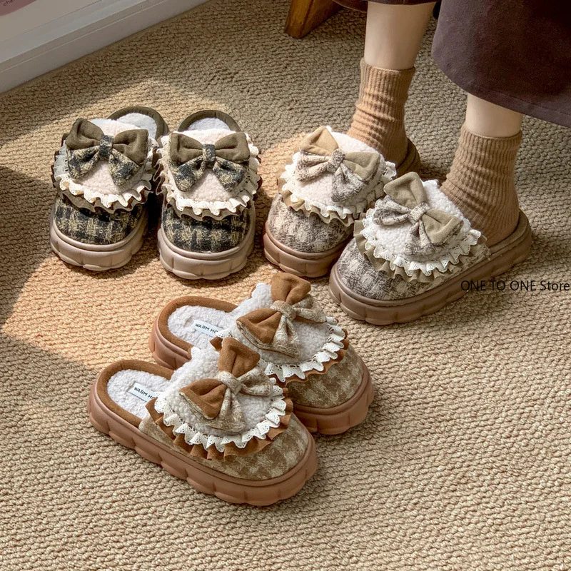 حار بيع شتاء جديد القوس نعال من القطن داخلي المنزل سيدة باطن سميكة زيادة الارتفاع والصوف الحبس الدافئ الأحذية بالجملة