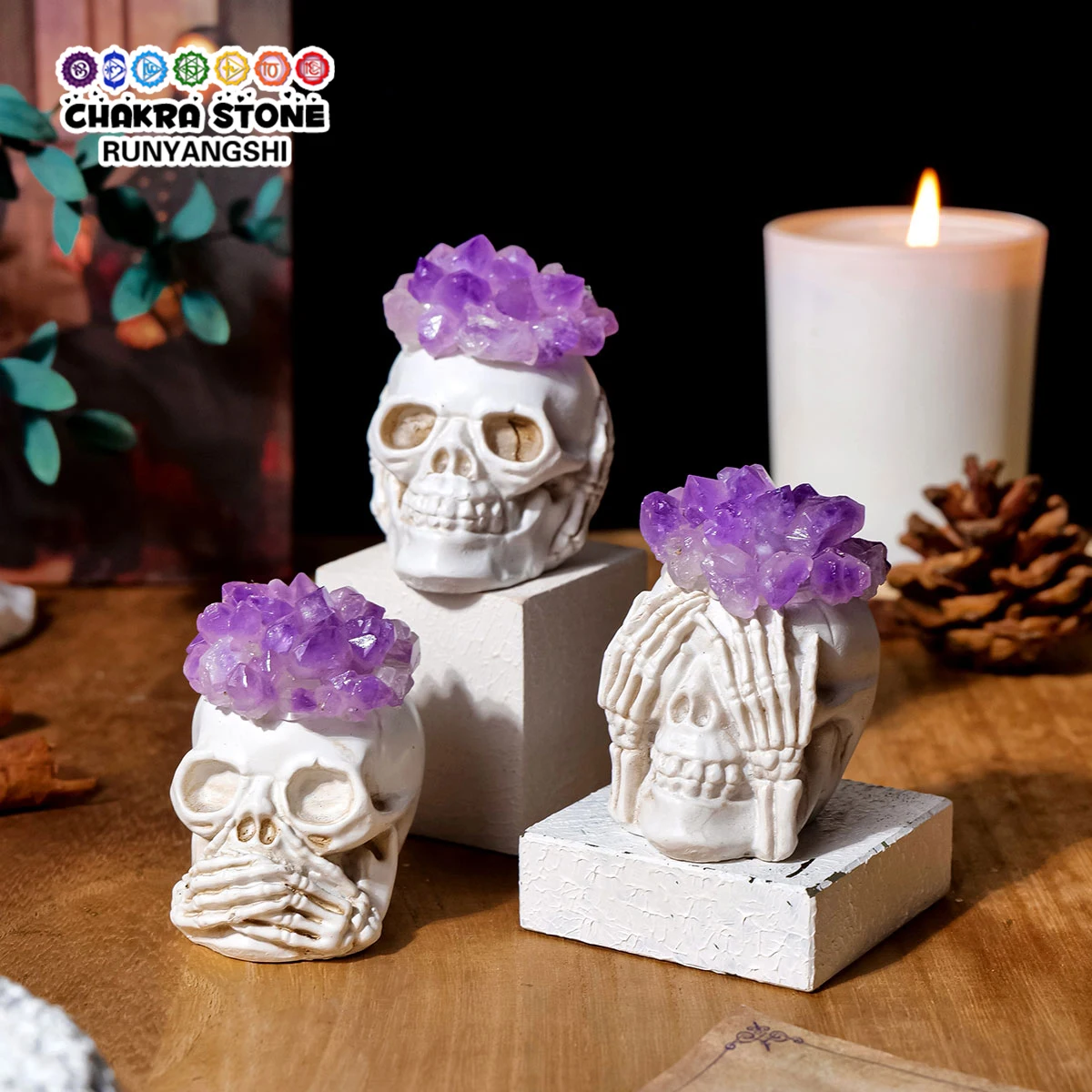 

1PC Natural Crystal Amethyst Bud Creativity Skull Grave Home Craft Decoration Energy Gem Easter Halloween Gifts