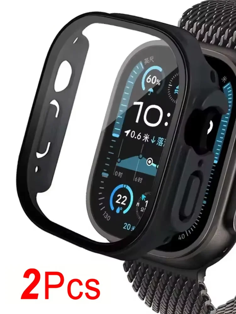2 Stück Abdeckung für Apple Watch 49 mm Ultra 2–3 Displayschutzfolie, vollständig schützende, ultradünne, harte PC-Stoßstangenhüllen, kratzfestes schwarzes Gehäuse