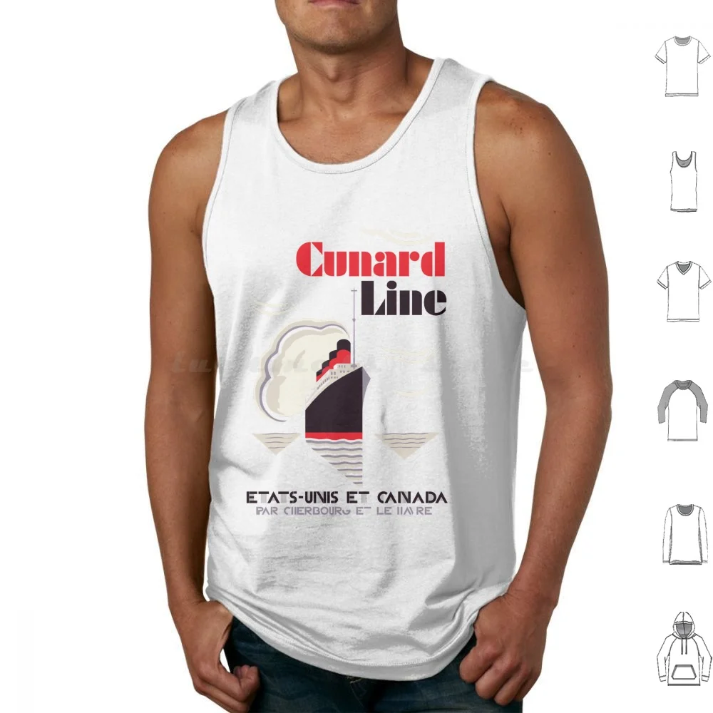 Art Deco Retro Vintage Style Cunard Line France Usa Canada Tank Tops Vest Sleeveless Black And White Ocean Cruises Shipping