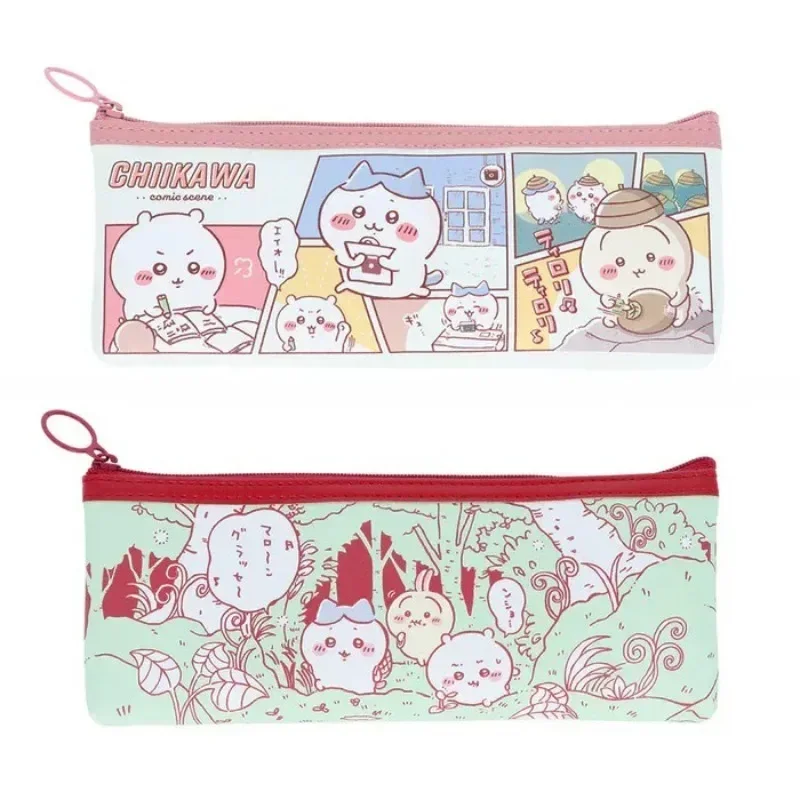 2024 Chikawa Cartoon Cute Leather Printed Pencil Stationery Bag Hachiware Usagi Anime Kawaii Girl Makeup Brush Storage Bag Gifts