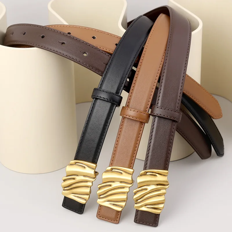 เข็มขัดคอร์เซ็ทหนังแท้หัวเข็มขัดทองสำหรับผู้หญิง สายคาดเอวสำหรับตกแต่งชุดเดรส รุ่น J1697