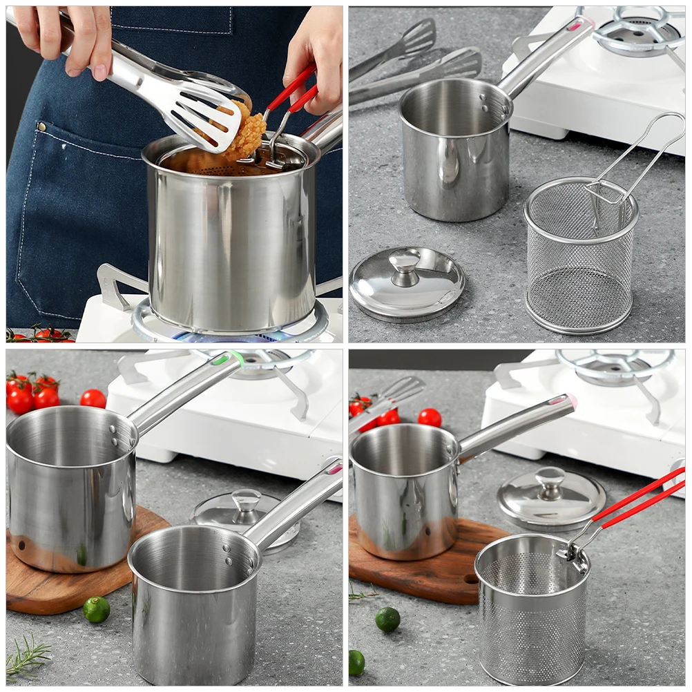

1 set Stainless Steel Deep Fryer Pot Small Size For Frying Chips French Fries Chicken Hot Pot Soup Portable Kitchen Fryer