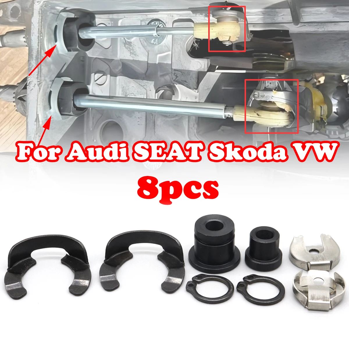 

Комплект для модернизации: трос переключения передач, втулка управления коробкой передач, стопорная шайба, тяга селектора переключения передач для Audi, SEAT, Skoda, VW