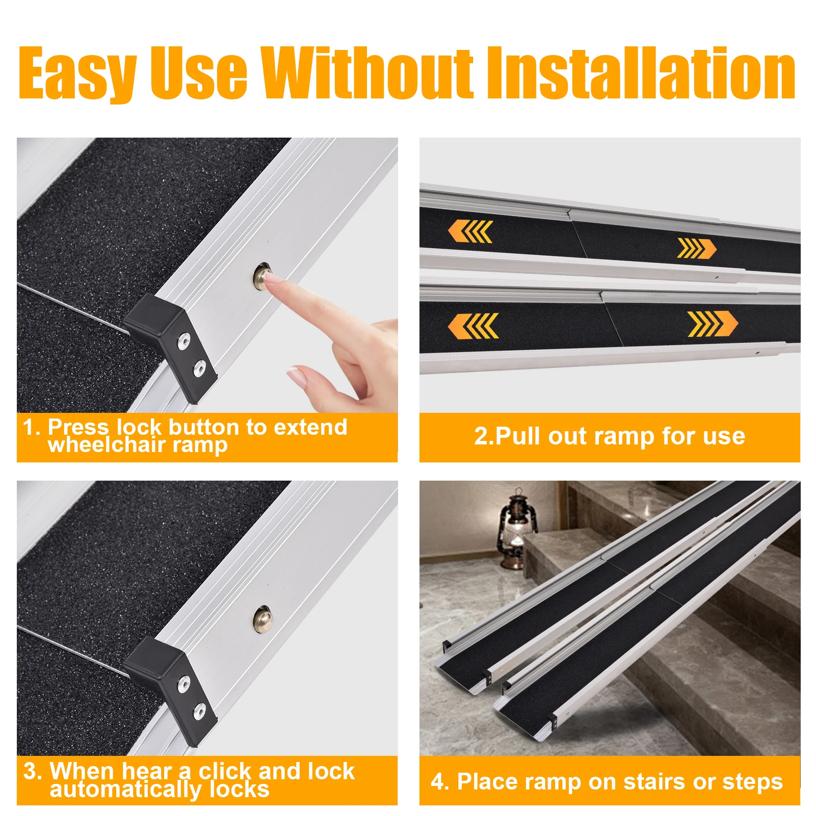 2 قطعة منحدرات الكراسي المتحركة للمداخل، منحدر محمول مضاد للانزلاق من الألومنيوم للمعاقين، سعة وزن تصل إلى 661 رطل للخطوات والسلالم #4