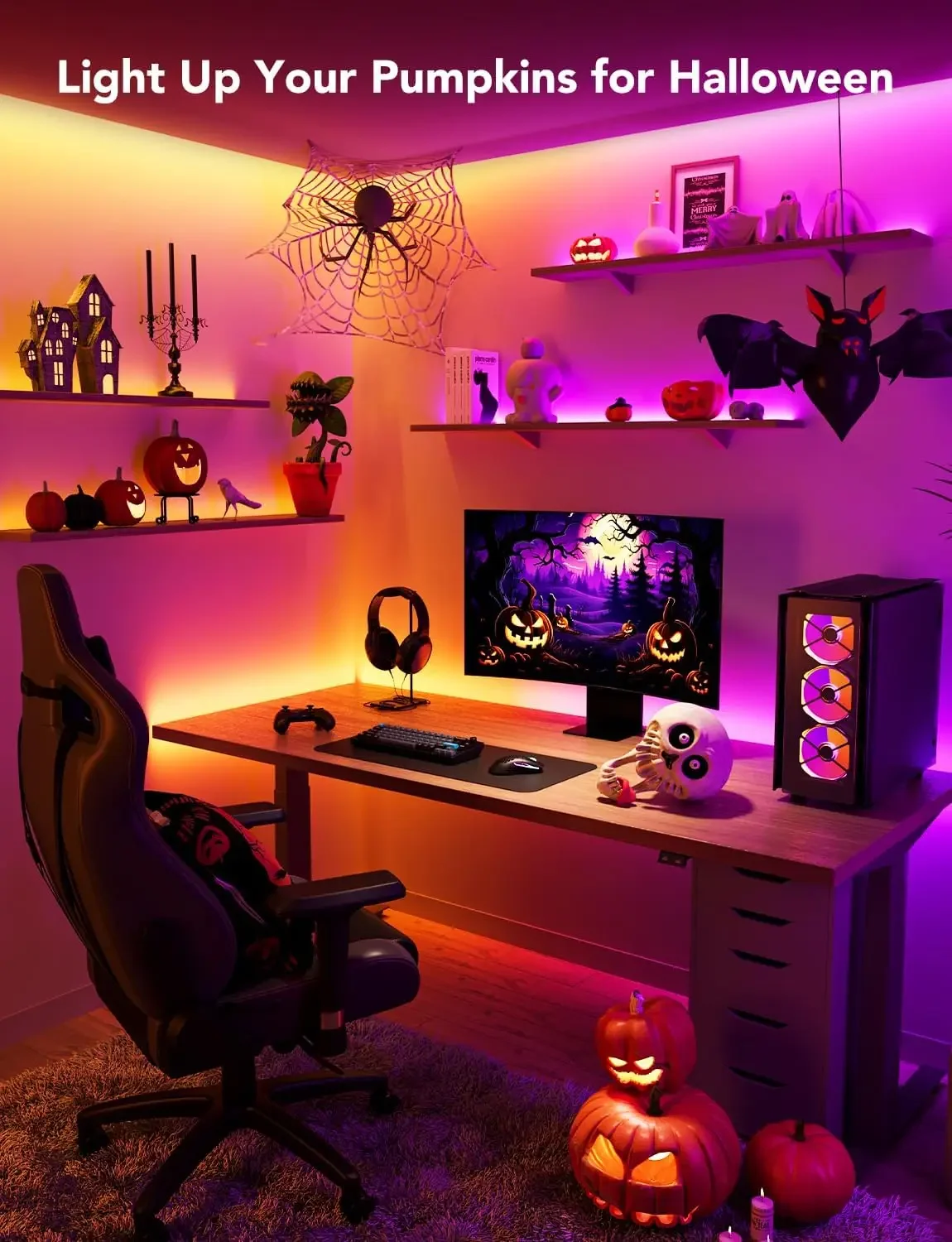 for Bedroom, Party, Cabinet, TV and Gaming Desk, Smart LED Lights Work with Alexa and Google Assistant, Halloween Decor