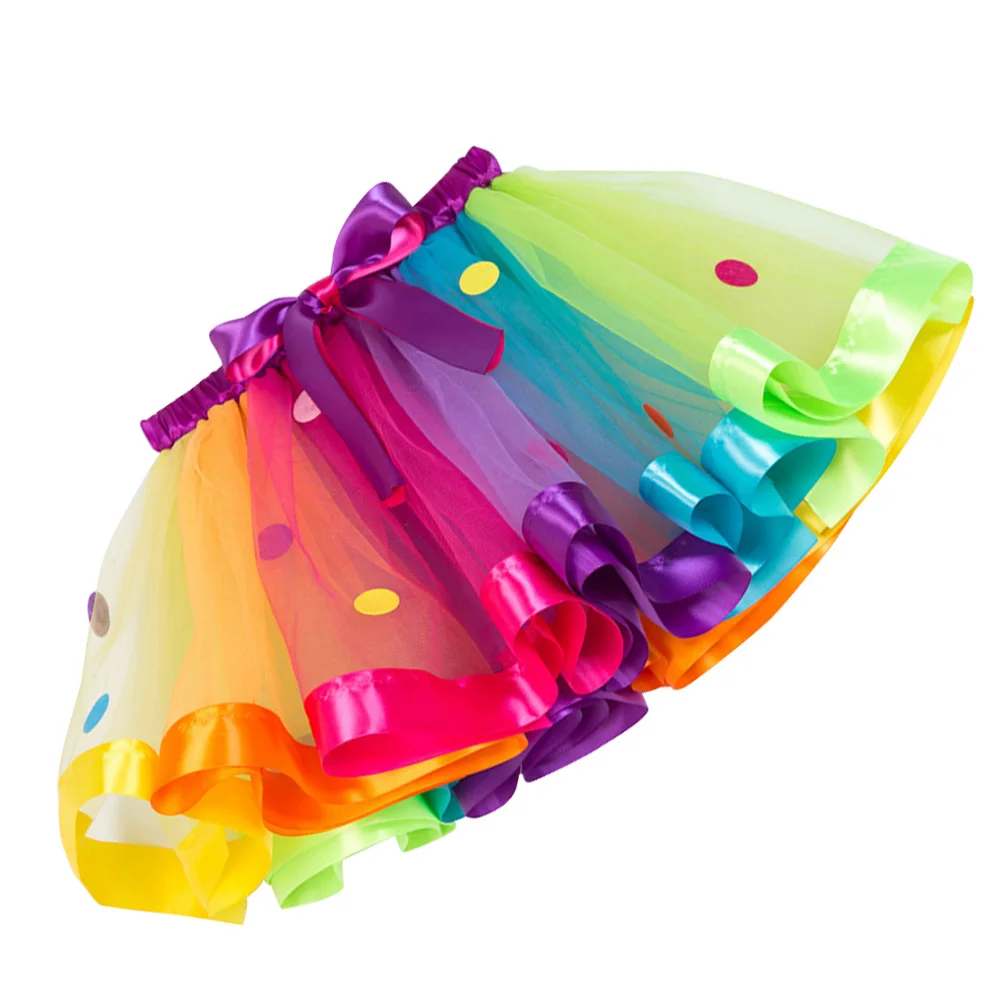 Rainbow Princess Elastic Waist Tulle Skirt Party Dress Up Costume Dance Wear Net Skirt For Kids