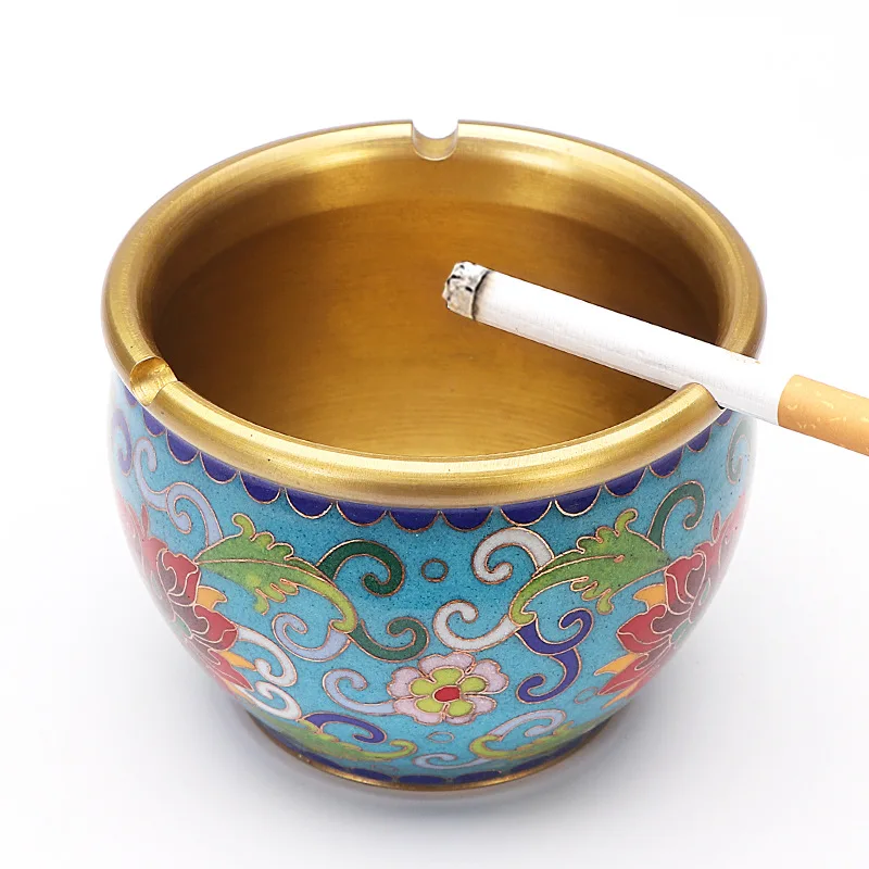 Incense Burner Enamel Color Pure Copper Ashtray Luxury Household Living Room Office Personality Windproof Ashtray Decoration