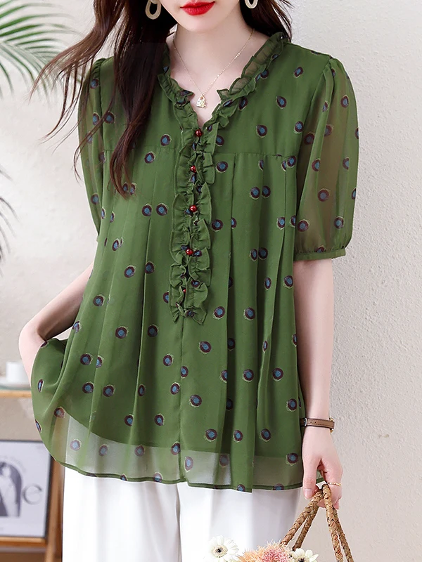 

Summer plus Size Women's T-Shirt Gentle Loose Short Sleeve Shirt Flattering Concealing Age-Defying Casual Fashion Breathable