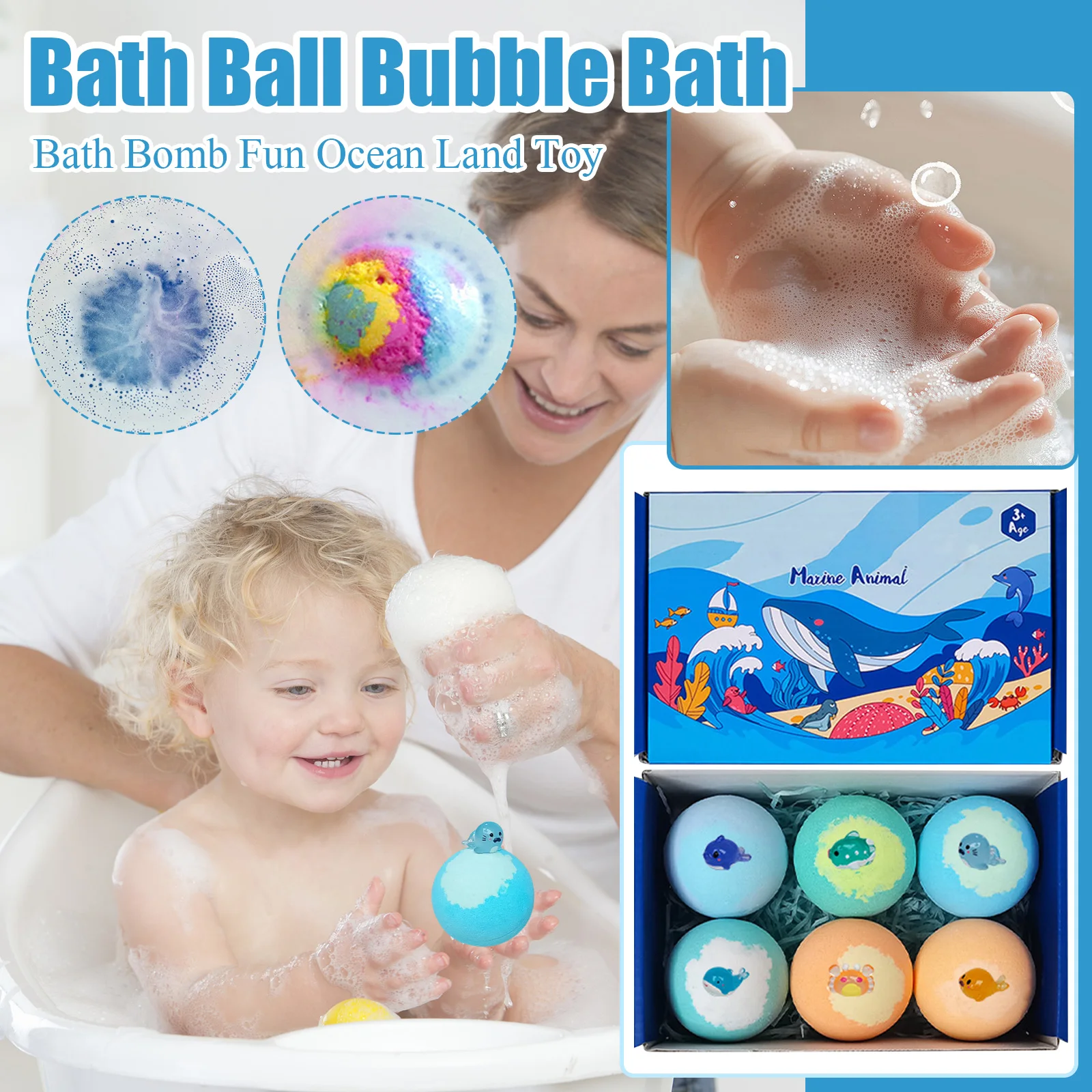 

Набор из 6 бомбочек для ванны Sea Surprise для детей, органические шипучие бомбочки для ванны с игрушками-сюрпризами, нежные и ароматные, безопасные для детей.
