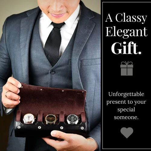 Imagen 2 del producto Organizador de estuche enrollable para relojes - Estuche de viaje para relojes de cuero PU para hombres y mujeres - Estuche de transporte y exhibición para 3 relojes, organizador de relojes
