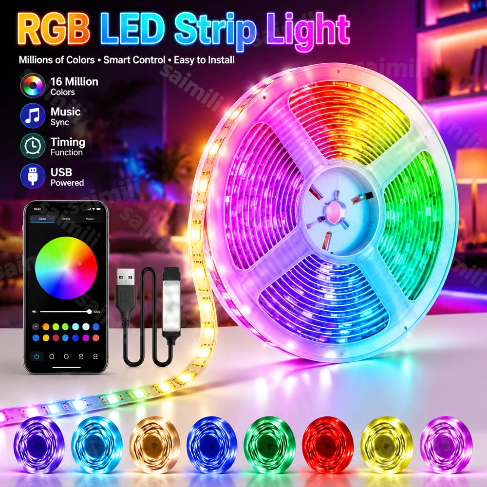 LED Strip Lights Smart Bluetooth APP Control SMD 5050 Flexib