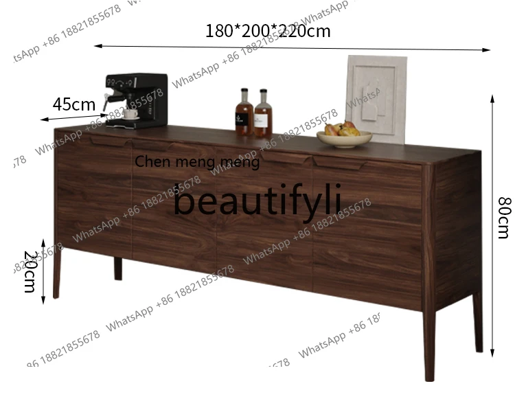 Black walnut, new Chinese simple household living room dining side cabinet storage cabinet bedroom bedside cabinet  H