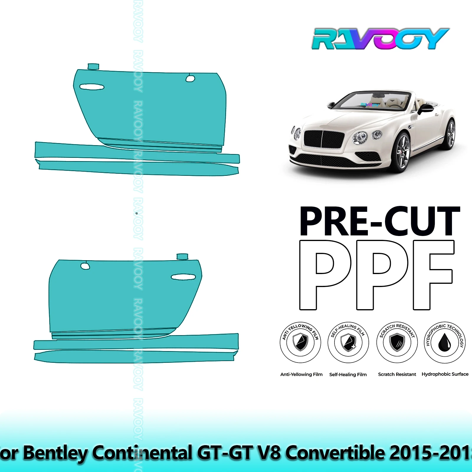 

For Bentley Continental GT-GT V8 Convertible 2015-2018 8.5mil Pre-Cut PPF Door & A/B Pillar Kit TPU Paint Protection Film Set
