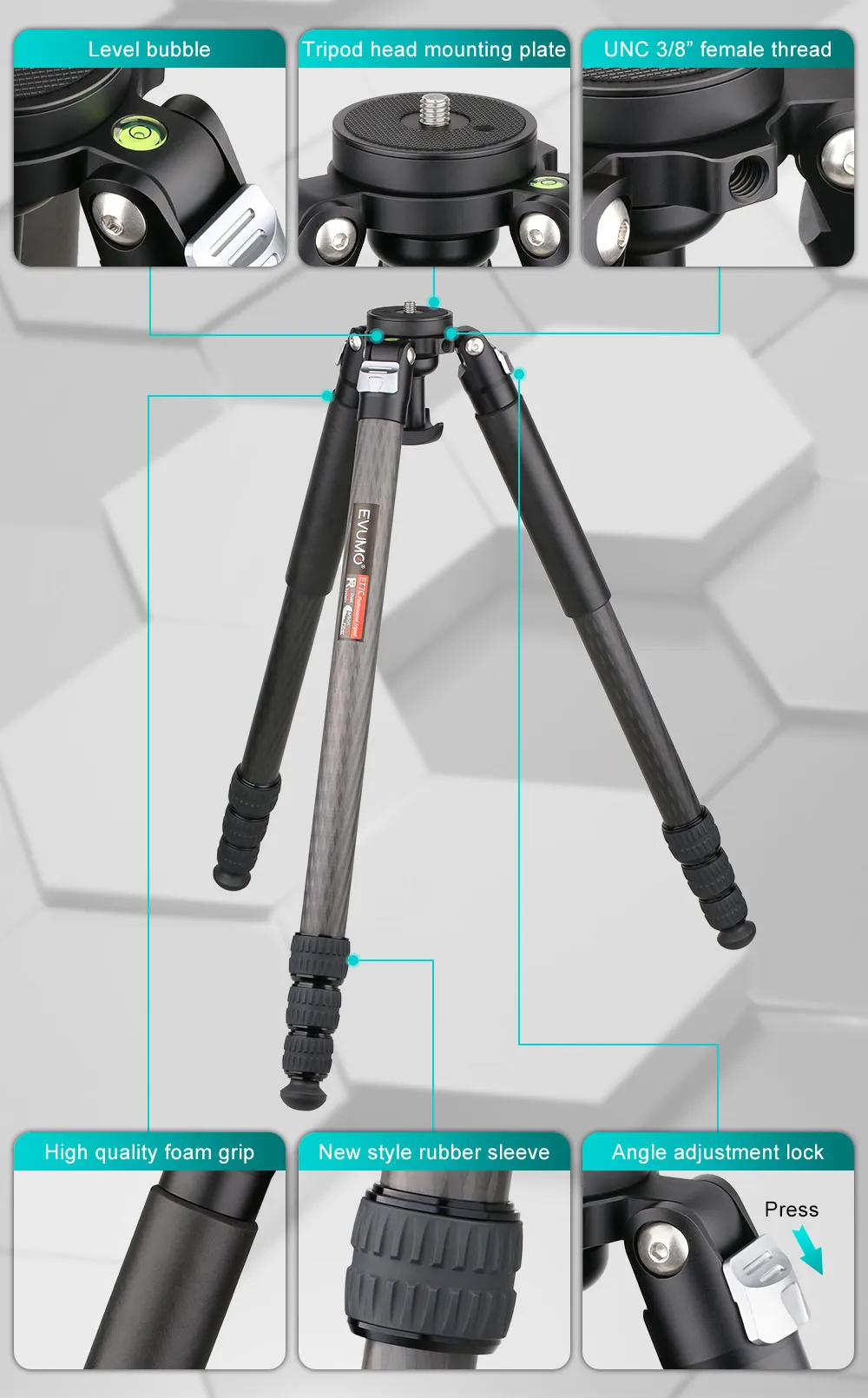 EVUMO ET7C Professional Carbon Fiber Bowl Heavy Duty Tripod for DSLR Camera Video Camcorder Birdwatching Video Fluid Head