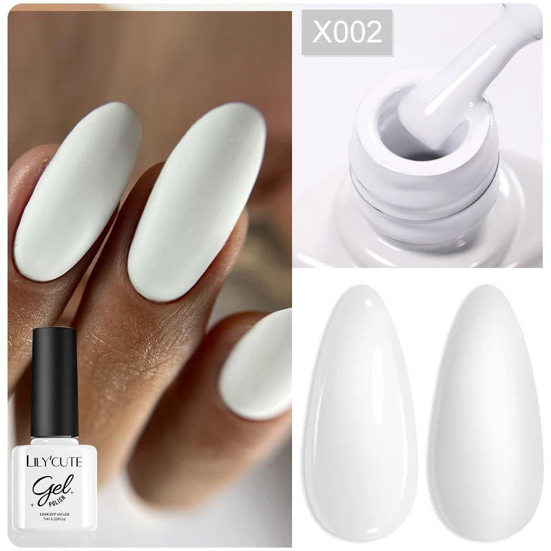 

LILYCUTE 7ml White Nude Gel Nail Polish Sparkling Gel Semi Permanent UV Gel Soak off UV LED Gel Varnish Base Top Coat Nail Art