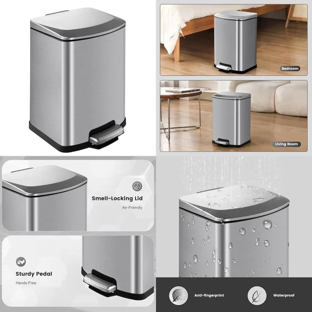 

4 Gallon Stainless Steel Pedal-Operated Bathroom Trash Can with Removable Lid