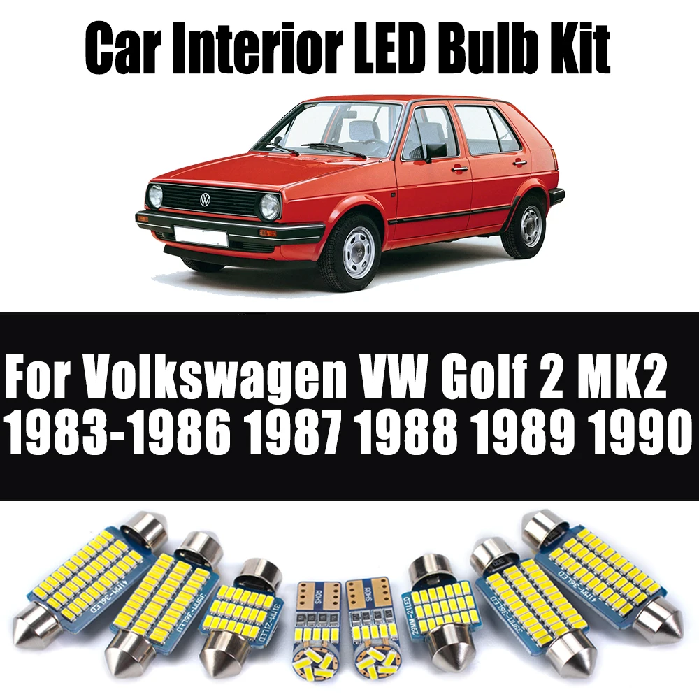 9Pcs LED Bulbs Interior Reading Dome Light Trunk Glove Box Lamp Kit For Volkswagen VW Golf 2 MK2 1983- 1986 1987 1988 1989 1990
