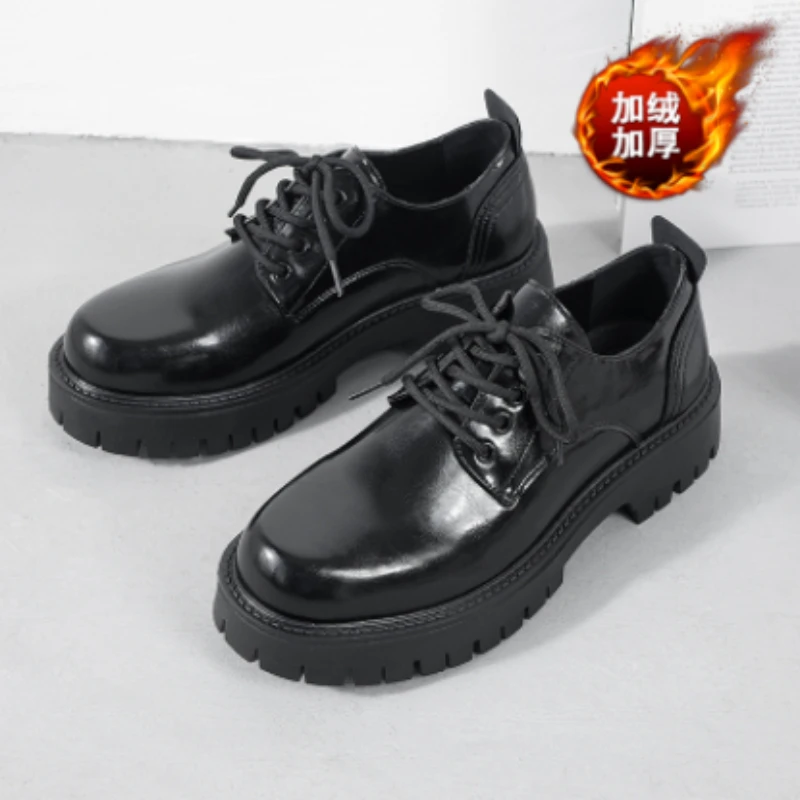 

Men Winter Black Derby Shoes PU Thick Soled Comfortable Fashion Business Formal Men Shoes Size 38-46