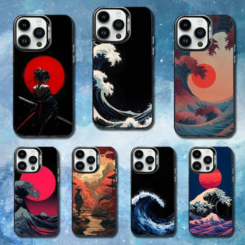 

Art Style Japanese Case For iPhone 11,12,13,16,14,15,Mini,Pro,XS,MAX Black Matte Shockproof Cover