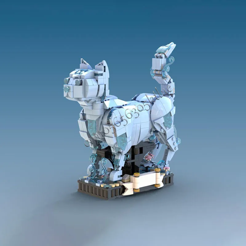 743개 조각 MOC 매직 윈드 판타지 메카니컬 캣 파트로넘 모델 커스터마이징 DIY 아이스 블루 시리즈 창의적 조립 컬렉션 선물