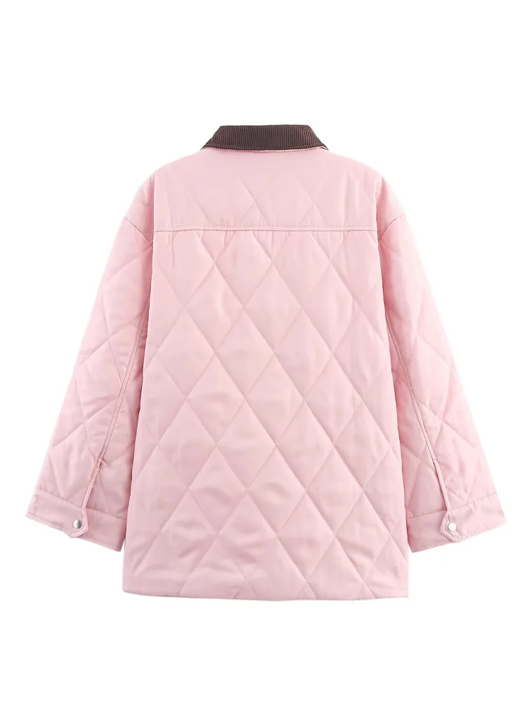 HH-Chaqueta acolchada con diamantes y cuello de pana de nailon grueso de alta densidad para mujer, abrigo con bolsillo y cremallera de solapa, otoño 2025