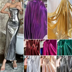 silver elastic imitation leather fabric dress performance costume party decoration background handmade diy material Mirror cloth