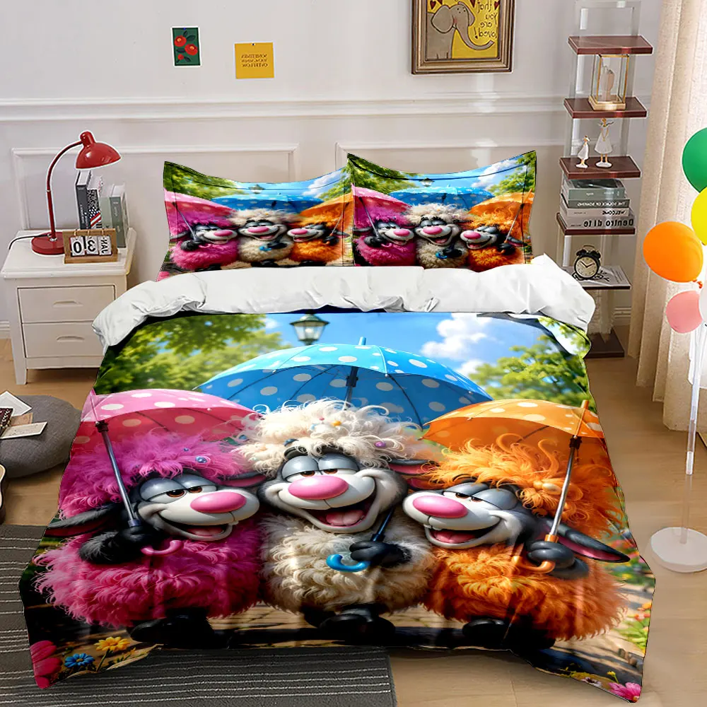 Colorful sheep holding umbrellas Printed Duvet Cover Set 1 Duvet Cover+2 Pillowcase Multi Size Bedroom Bedding Decoration