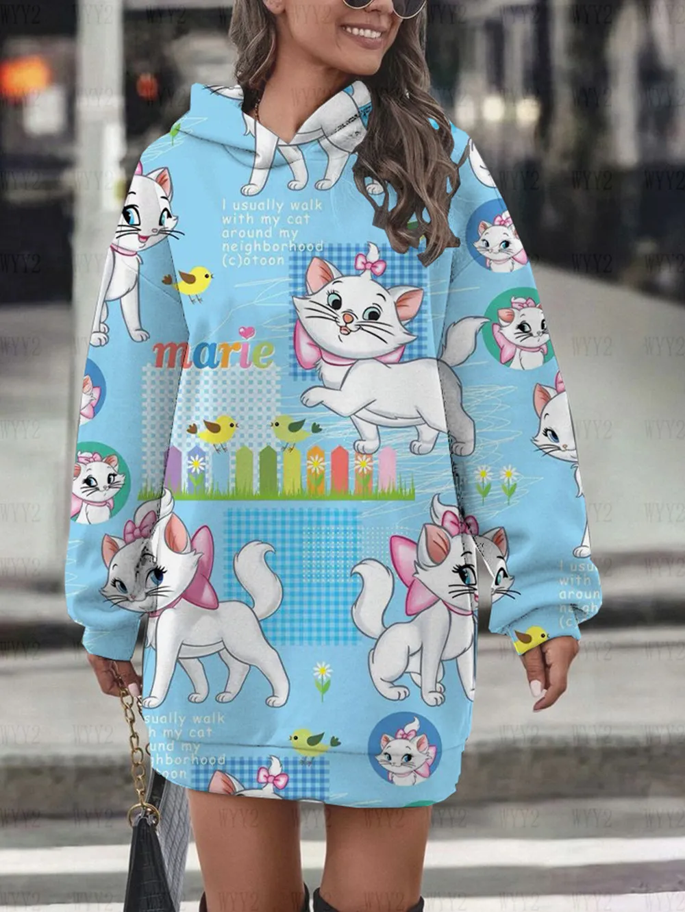 Neue Herbst und Winter Damenmode Kapuzenrock heißer Verkauf Disney Marie Cat Cartoon Print trendige lässige Damenbekleidung