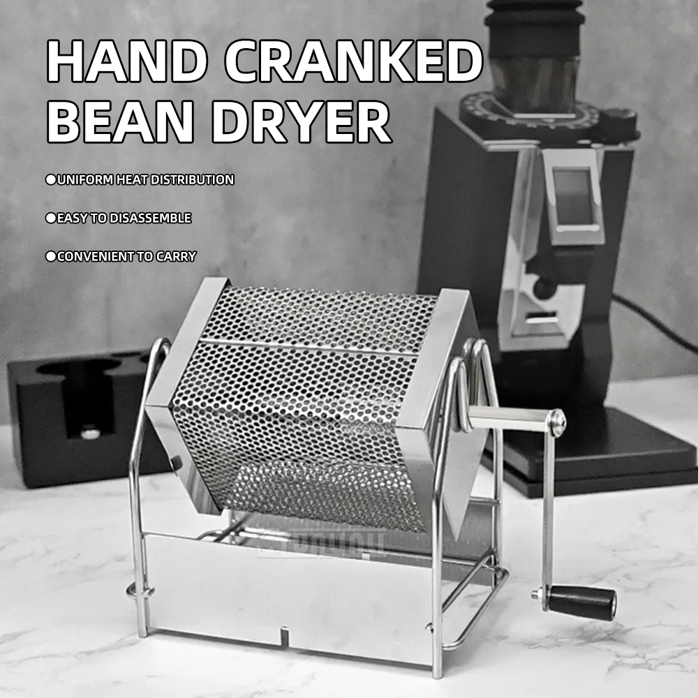 200g Hand-Cranked Coffee Bean Roaster Rotating Stainless Steel Bean Baking Machine for Home Use