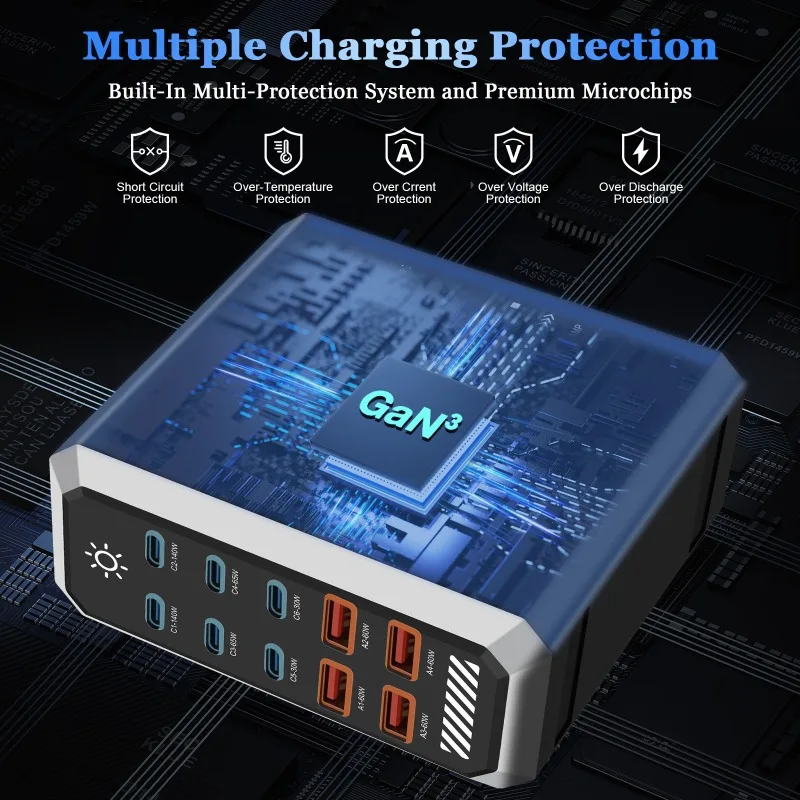 

GaN3 660W 10-Port Charger, 8xC 2xA, PD65W PPS, for IPhone MacBook Samsung Dell Switch