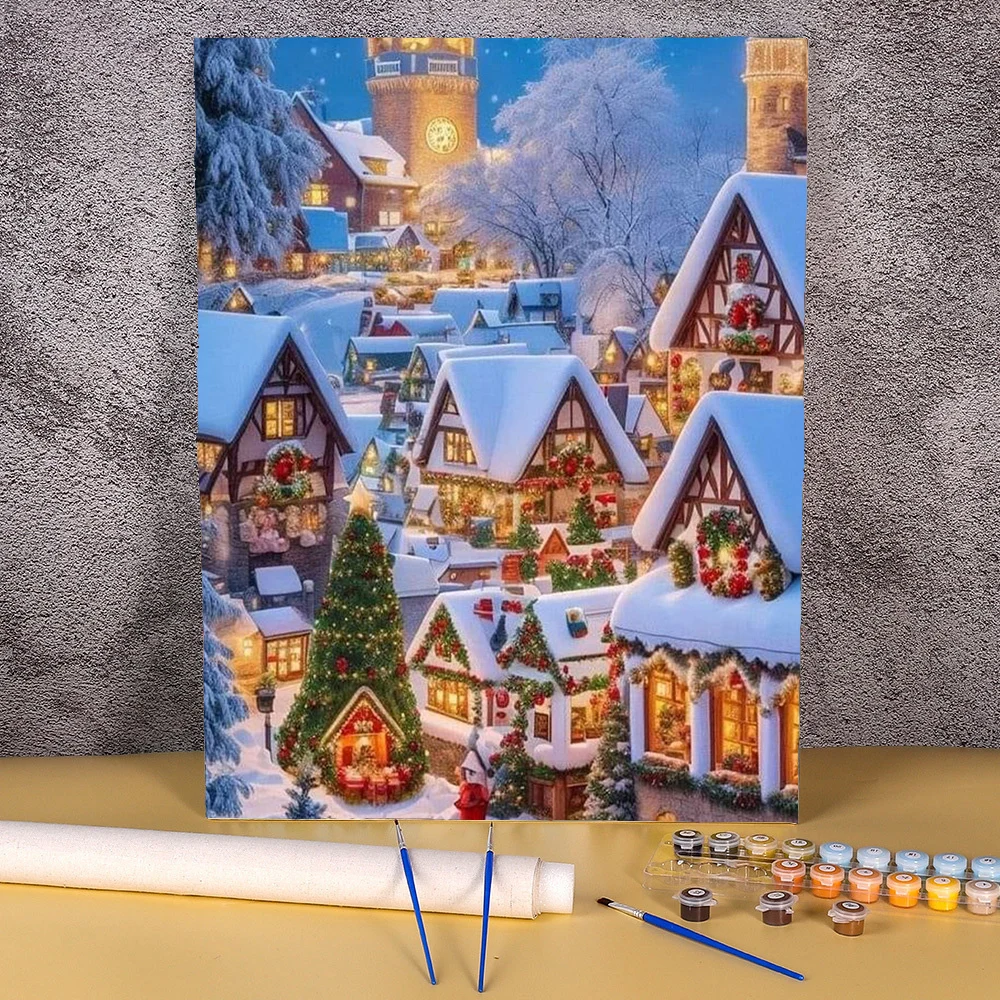 

Modern Paint By Numbers Starter Kits On Canvas Snow Town Drawing Painting By Numbers Christmas Picture Wall Decoration Gift