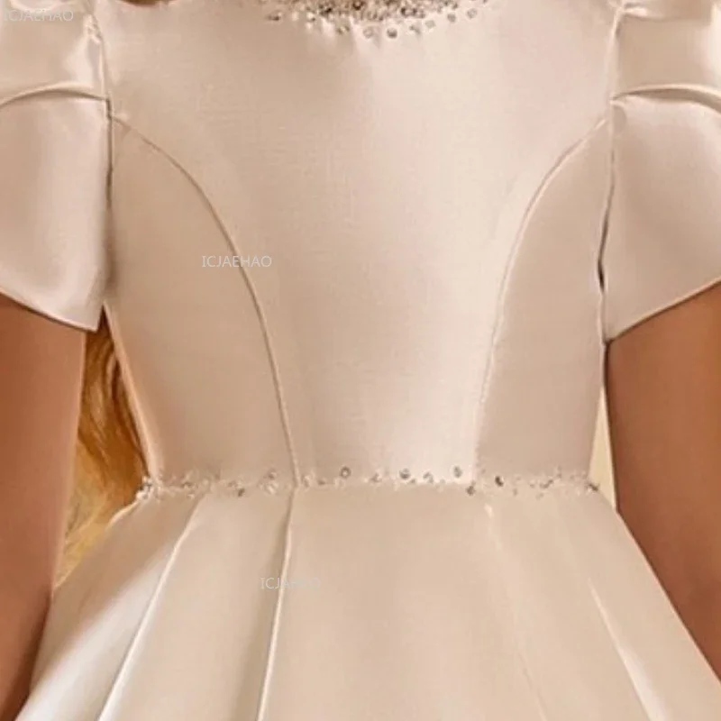 White Wedding Dress for Girls New Satin Princess Host Piano Performance Pageant Costume Party Gown Clothes Children Birthday view 4
