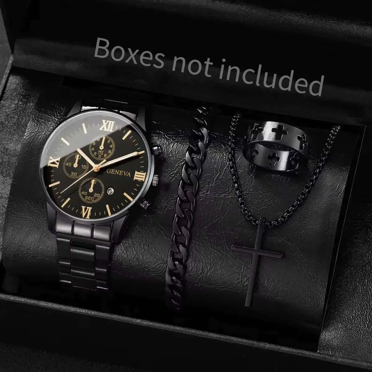 Men Business Calendar Watch Fashion Roma Dial Quartz Watches Jewelry Set Reloj Hombre（Without Box）