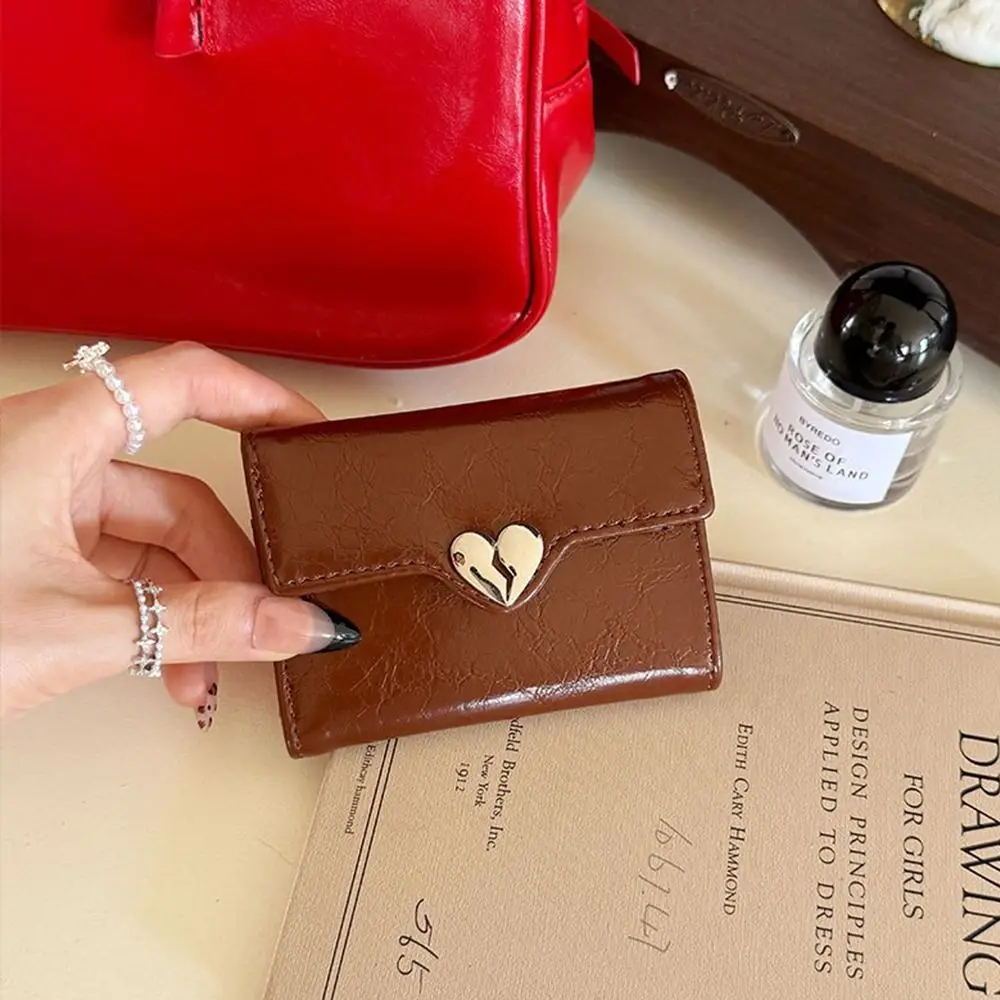 Dompet Korea Model Crack Heart Bahan Kulit PU Berkualitas Tinggi Dompet Kulit Wanita Lipat Pendek Dompet Pelajar Tempat Kartu