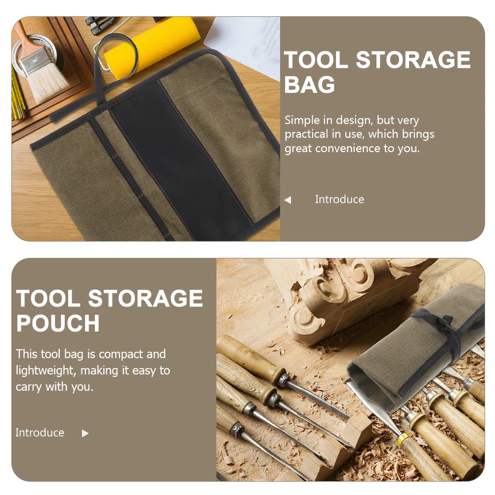 2Pcs Canvas Tool Roll Bag Compact Tool Storage Organizer for Electrician Mechanic Repair Wrench Screwdriver Pliers Hanging Pouch