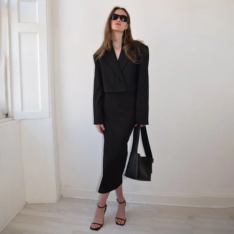 

Sexy V-ne ort Suit Jaet And High Split Skirt Two-piece Set Faionable Workwear Long Sve Autumn Collection