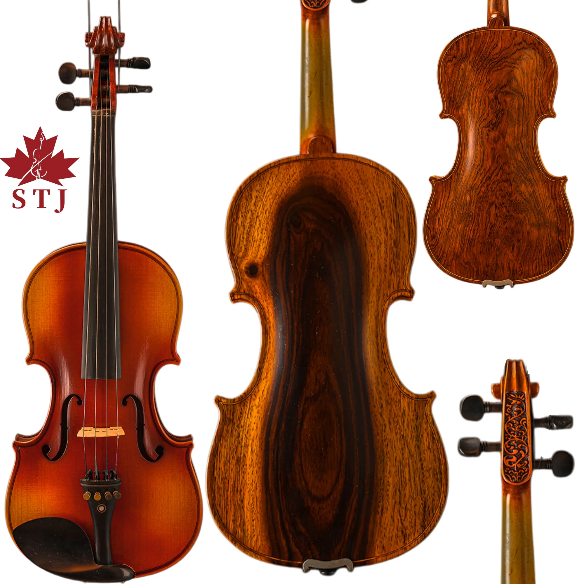 STJ Rosenholz-Rückseite 4/4 Violine Europäisches Holzpaneel Geige Handgefertigte Violine Lauter und sanfter Klang